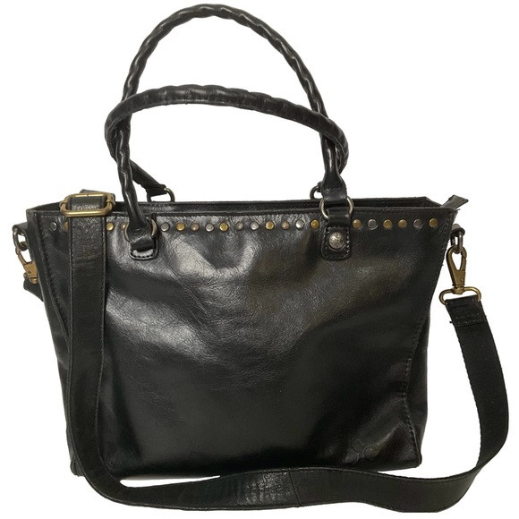 Patricia Nash Zancona Heritage 100% Italian leather black tote with stud details - Picture 1 of 16